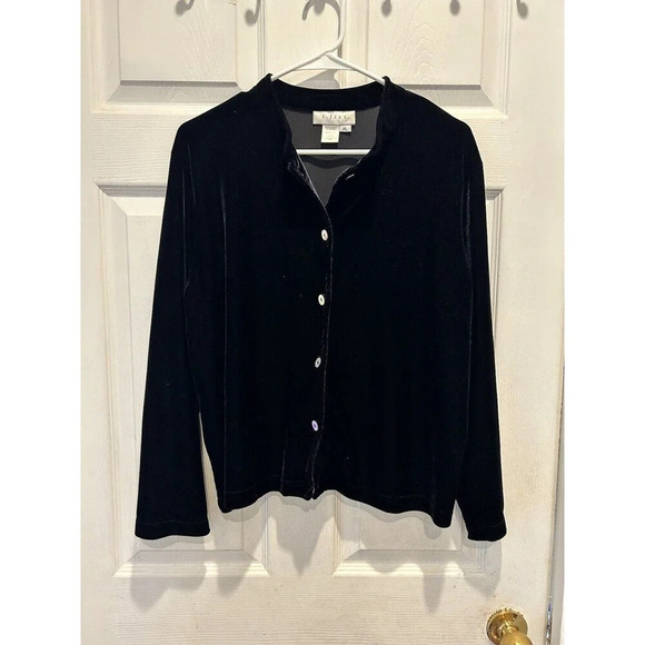 J. Jill Blouse Shirt Jacket Size  XL Black Vintage Made in the USA - Picture 2 of 6